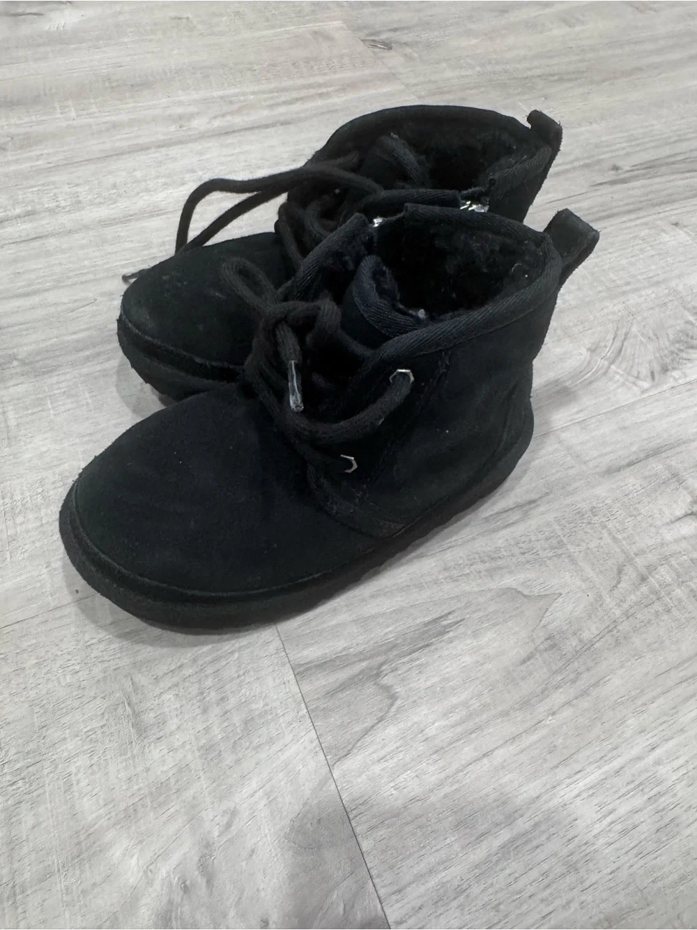 UGG Kids Black Suede Lace-Up Ankle Boots with Side Zip